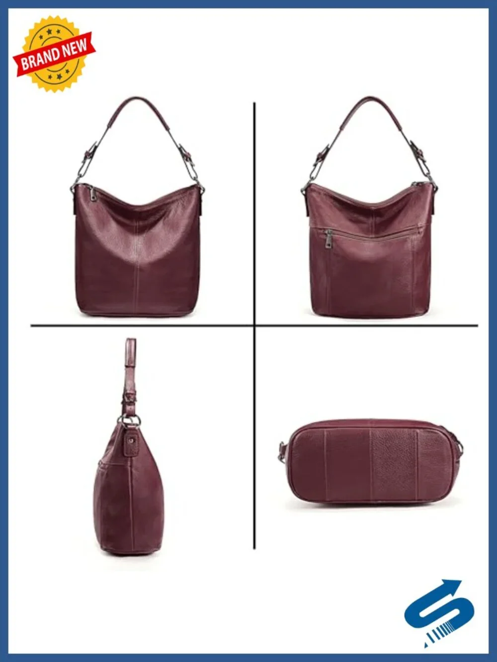 Genuine Leather Hobo Handbag Crossbody Shoulder Bag with Removable Straps